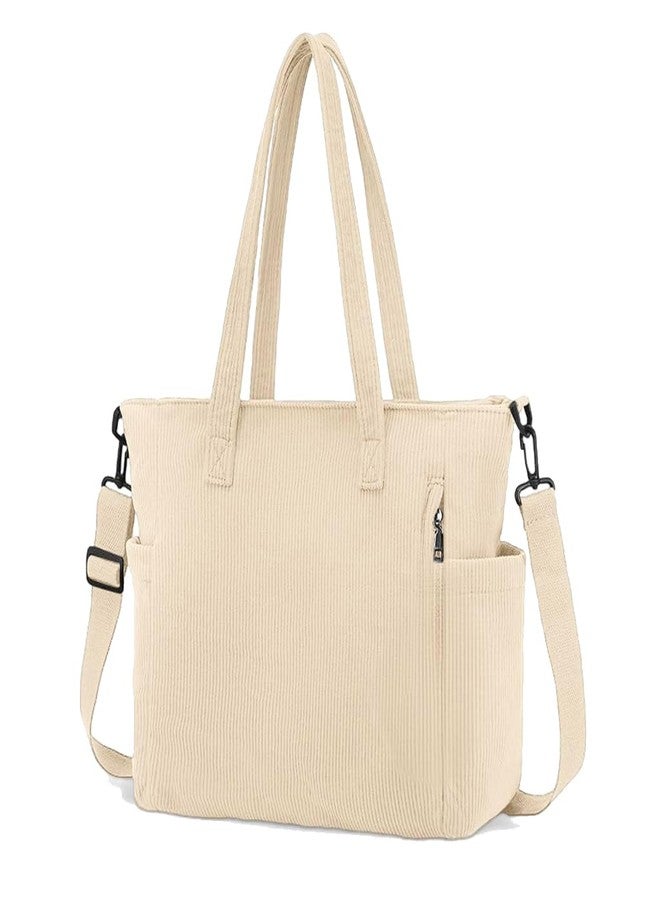 كون حقيبة يد من قماش الكوردروي للنساء والفتيات، حقيبة كروسبودي كبيرة السعة مع حزام قابل للتعديل، حقيبة كتف هوبو للسفر والاستخدام اليومي مع جيب داخلي (بيج) - Image 1